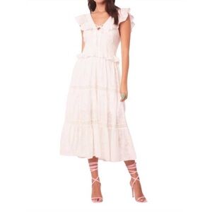 BAND OF THE FREE Beatriz Dress White Textured Cotton Ruffle Tiered Boho Size M